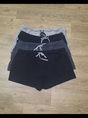 Set of 4 Women's Drawstring Lounge Shorts in Black and Gray